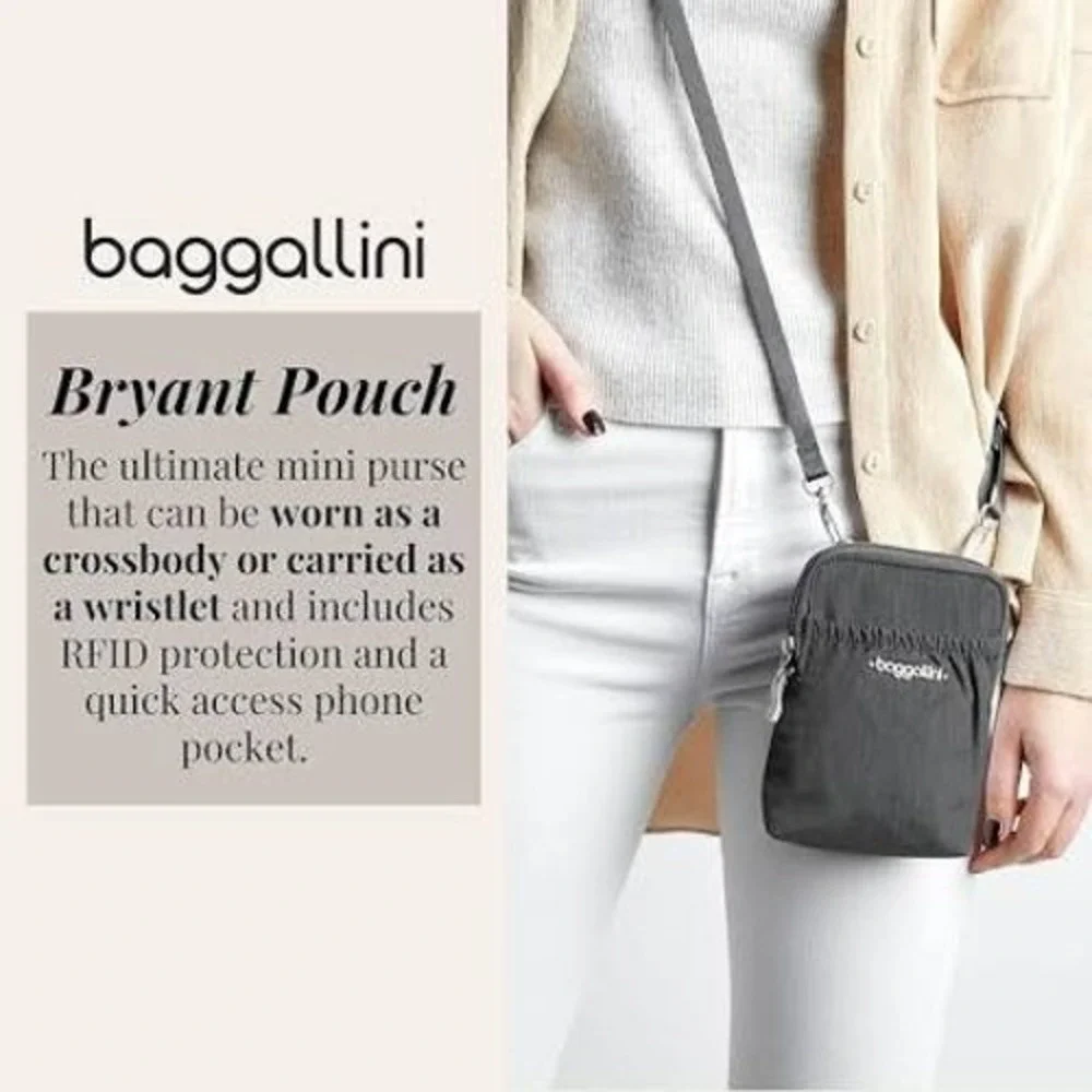 Baggallini Bryant Pouch Crossbody Travel Bag Womens‎ Small Gray EUC RFID Nylon